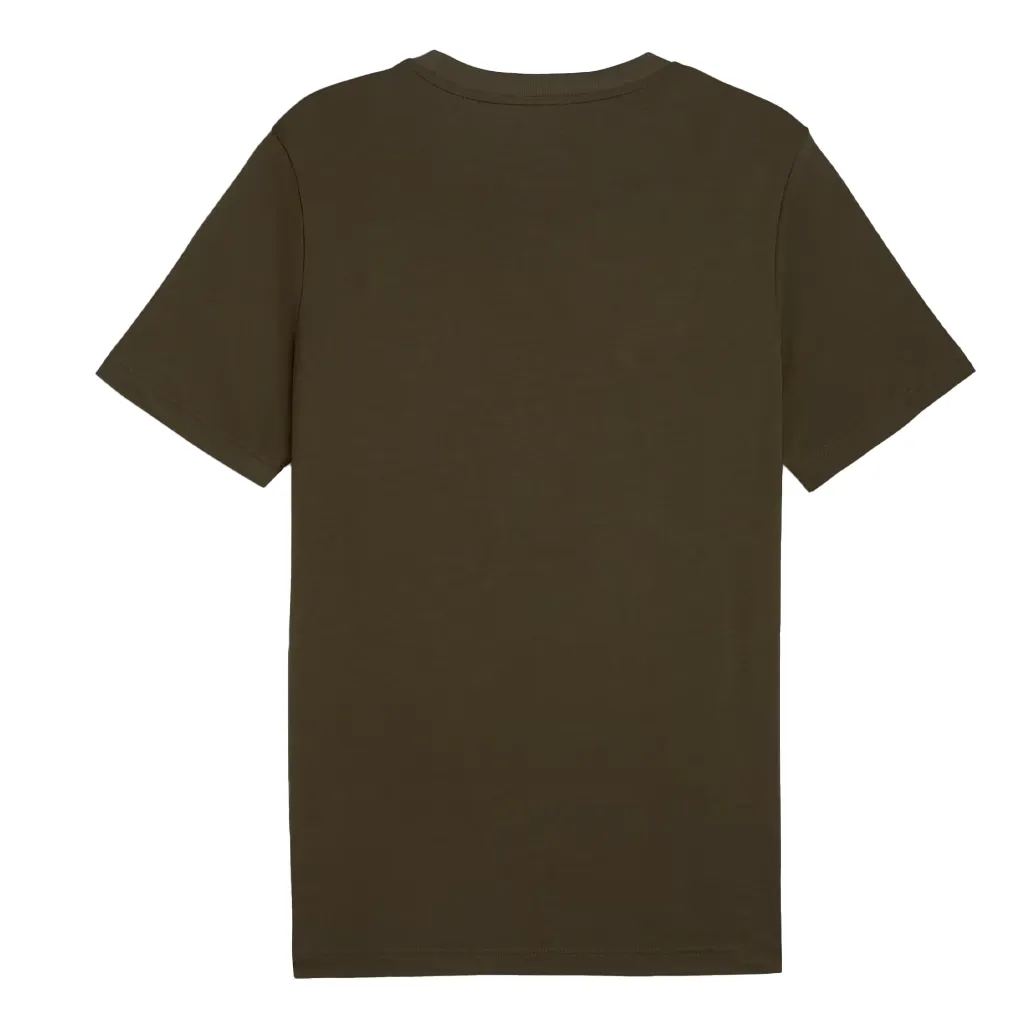Camiseta masculina Puma marrom vista lateral com logo pequeno no peito